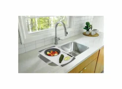 Snijplank met opvouwbare zeef 28,5x50cm - kunststof - wit/grijs