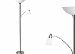 Brilliant Staande lamp met leeslamp Lucy LED H180cm E27 & E14 - metaal & glas - mat chroom