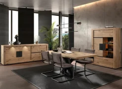 Tafel Stefan Tim 190-240x100cm - melamine & metaal - canyon oak & zwart