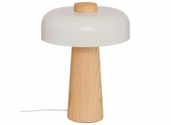 Tafellamp Champignon Pola H35cm E27 - hevea & staal - wit & naturel
