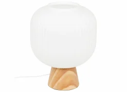 Tafellamp Travis Ø20xH25cm - glas & dennenhout - wit & naturel