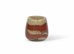 Theelichthouder H11cm - glas - honing & rood