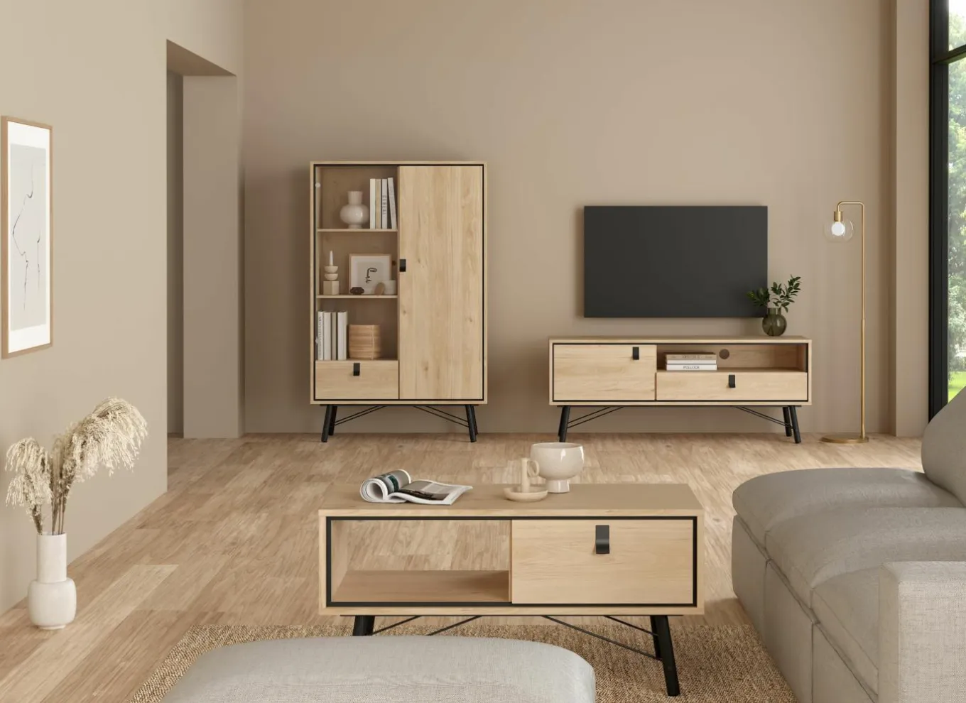 Tv-meubel Ry 151cm - decor - bruin & zwart