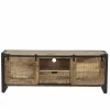 Tv-meubel Woodstock 160cm - mango massief & metaal - naturel & zwart