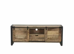 Tv-meubel Woodstock 160cm - mango massief & metaal - naturel & zwart