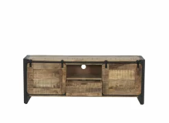 Tv-meubel Woodstock 160cm - mango massief & metaal - naturel & zwart
