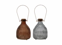 Wespenpot geribbeld 12,3x17,80cm - glas - bruin & grijs