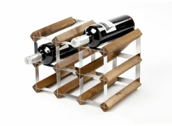 Wijnrek 32x23x23cm - metaal & hout massief - donkere eik