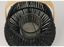 Windlicht Cana H17,5cm - papier & bamboe - zwart