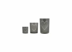 Mars & More Windlicht Heart H18cm - glas - grijs